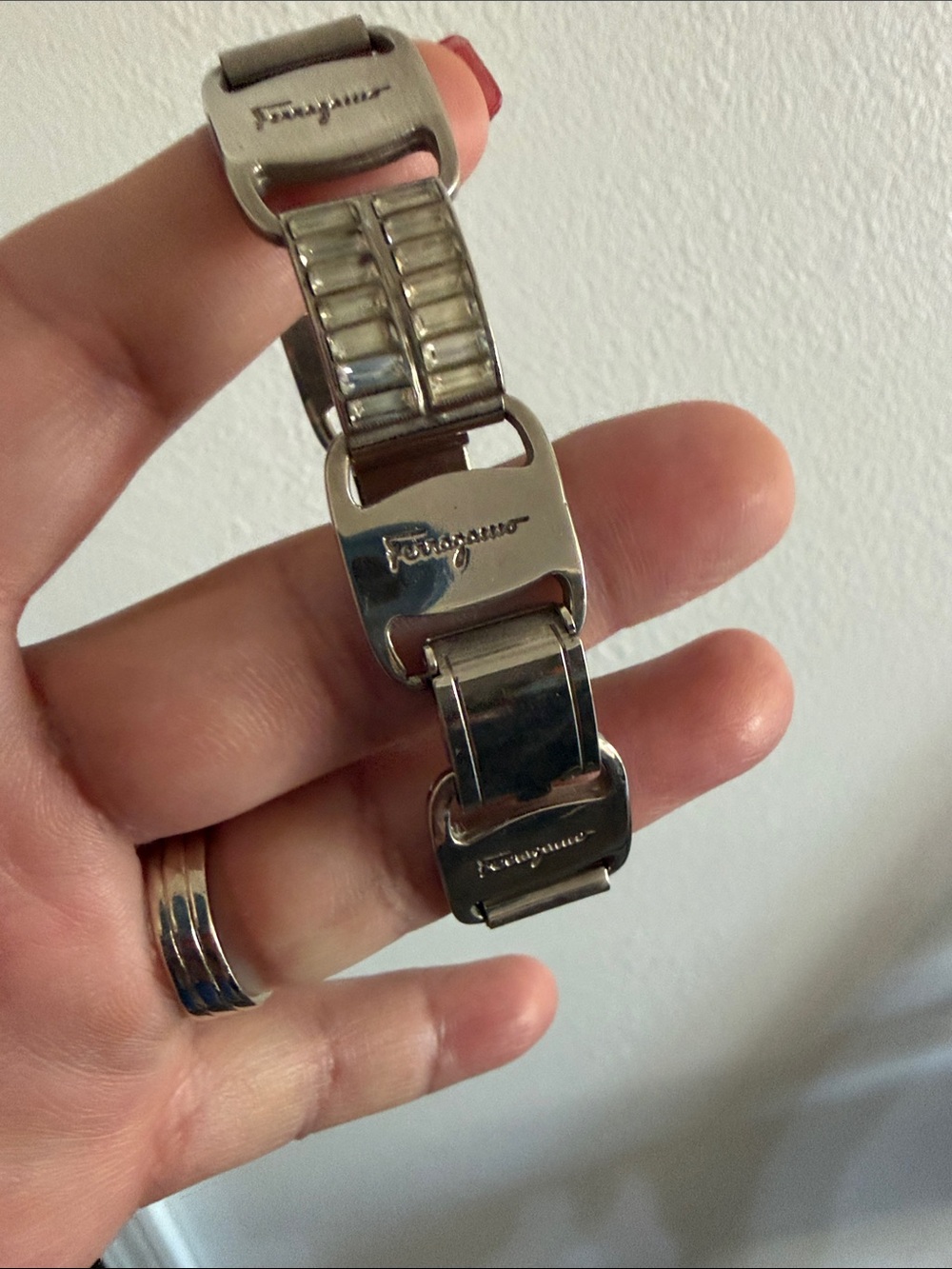 Salvatore Ferragamo Vintage Silvertone Multi Tined Logo Bracelet